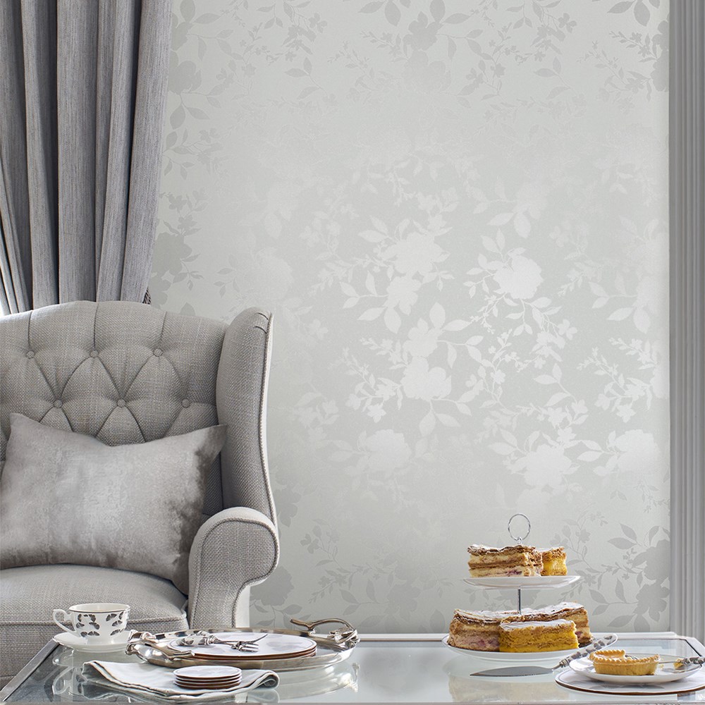 Westbourne Floral Wallpaper 118485 by Laura Ashley in Silver Grey